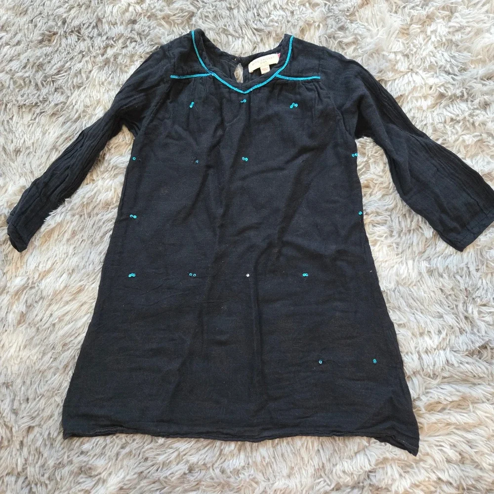 Pink Chicken Kids Black Long Sleeve Dress Turquoise Trim Sequins Size 4Y